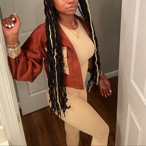 Plaid tan and brown jacket